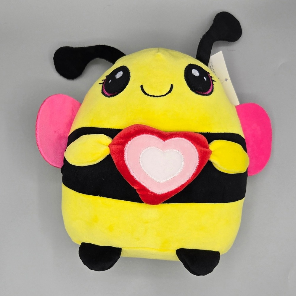 Goffa Bumble Bee Plush Yellow Black‎ Pink Heart Stuffed Animal 10in